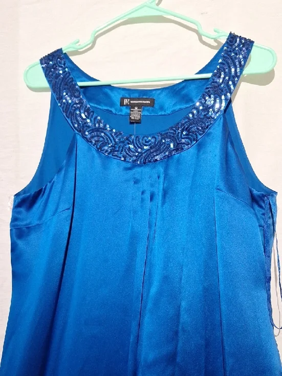 INC Blue Silk Beaded Scoop Neck Sleeveless Shift Style Midi Dress, Sz 12, NWT - Picture 3 of 13